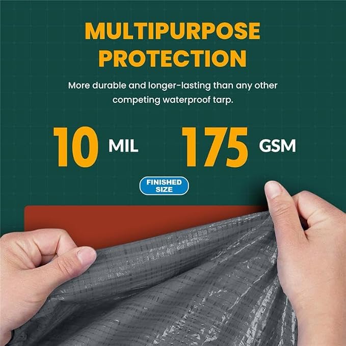 Tarp Cover 10X10 Silver/Black Heavy Duty Thick Material, Waterproof, RV Or Pool - Image 3
