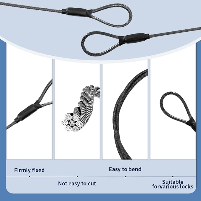 3.3mm Outdoor Travel Stainless Steel Security Cable-6ft Luggage Lock Safety - Image 4