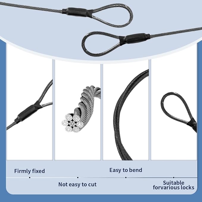 3.3mm Outdoor Travel Stainless Steel Security Cable-30ft Luggage Lock Safety - Image 4