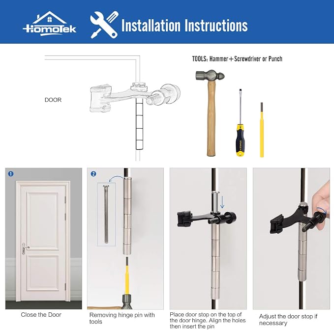 HOMOTEK 2 Pack Hinge Pin Bright Brass Door Stopper, Adjustable Deluxe Heavy - Image 4