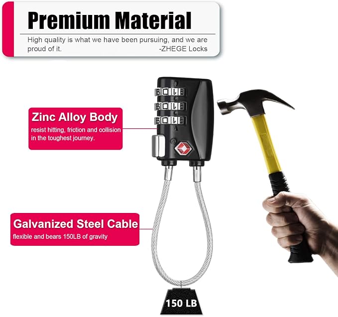 ZHEGE TSA Cable Luggage Lock Small Padlock - Image 4
