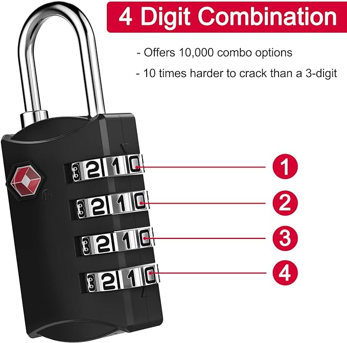 ZHEGE Luggage Lock, TSA Approved Travel Lock, 4 Digit Combination Padlock - Image 4