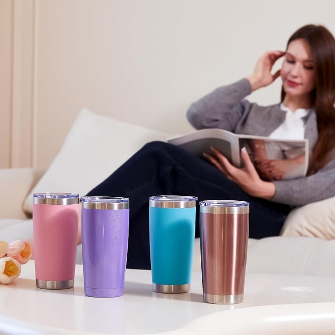 MEWAY 20oz Tumbler 4 Pack Double Wall Vacuum Insulated Travel Glitter Mug Bulk - Image 8