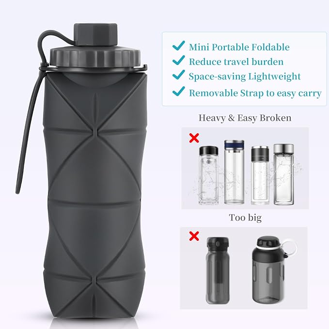 Silicone Collapsible Water Bottles, Lightweight Reusable Leakproof - Image 3