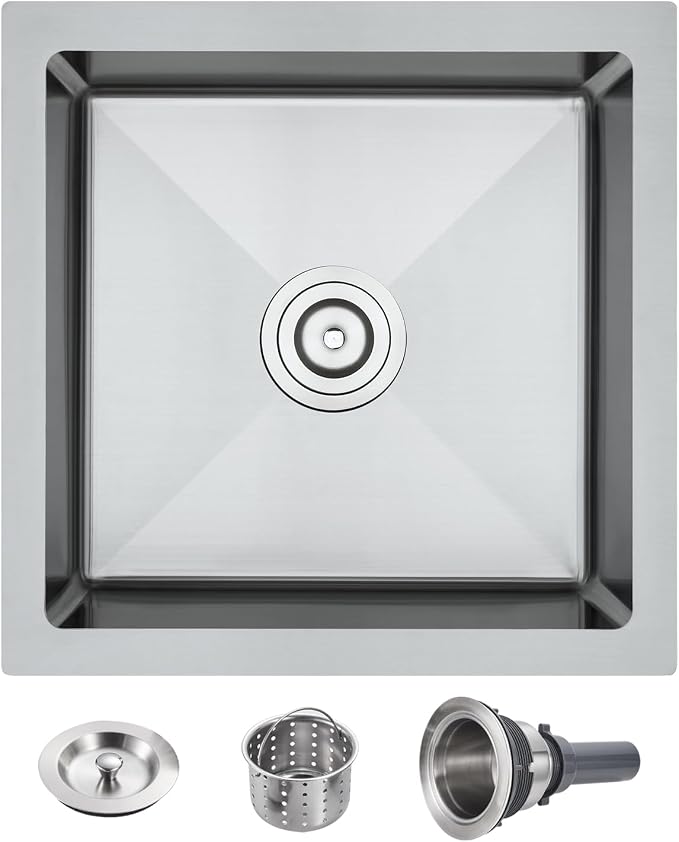 POPFLY 15×15 Inch Undermount Wet Bar Sink, 18 Gauge 304 Stainless Steel Kitchen by POPFLY