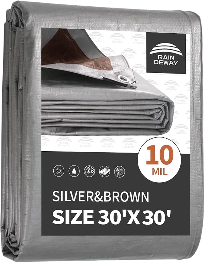 RAINDEWAY Tarps Heavy Duty Waterproof 30x30 Feet, 10 Mil Thick Multipurpose UV by RAINDEWAY