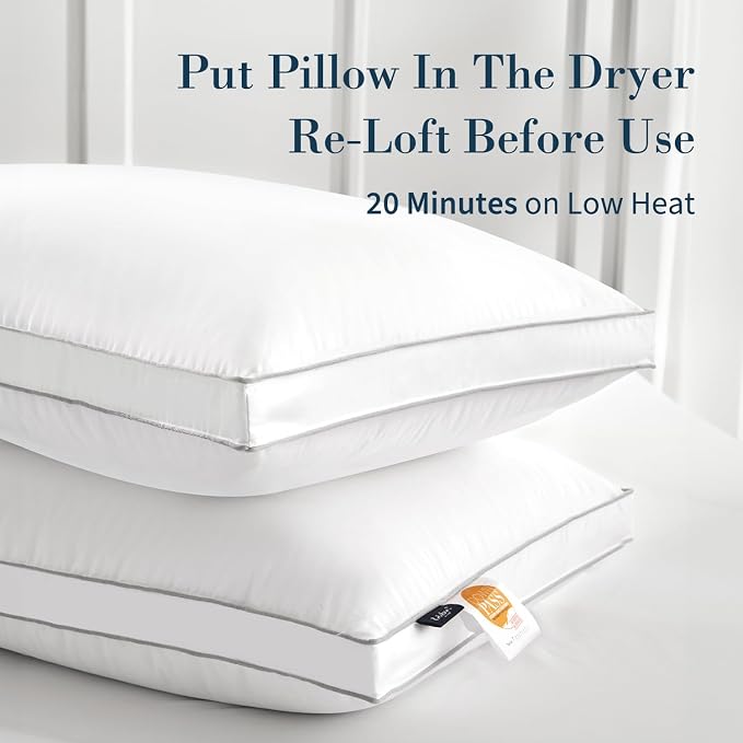 Globon Luxury Feather Down Pillow King Size, Medium Firm Gusseted Bed Pillows - Image 2