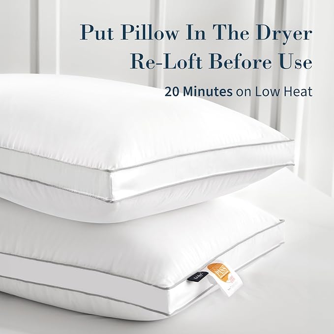 Globon Luxury Feather Down Pillow King Size, Firm Gusseted Bed Pillows - Image 2