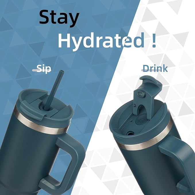 40 oz Tumbler with Handle and 2 Straws, 2 in 1 Lid Insulated Water Bottle - Image 2