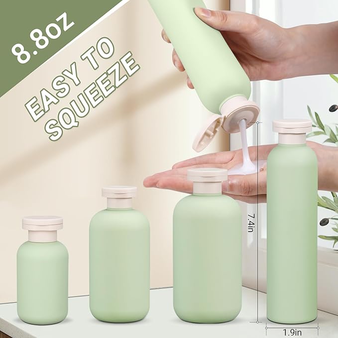 ASEVAT 8.8oz 4Pcs Plastic Refillable Travel Shampoo And Conditioner Bottles - Image 2