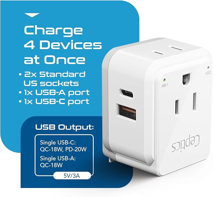Ceptics Thailand Travel Adapter Set, PAK KIT 20W PD & QC, Type O - Image 6