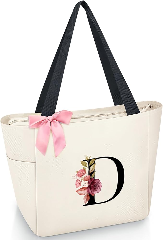 Vavabox Tote Bag, A-Z Initial Monogrammed Waterproof Tote Bag, Bridesmaid Gifts by Vavabox