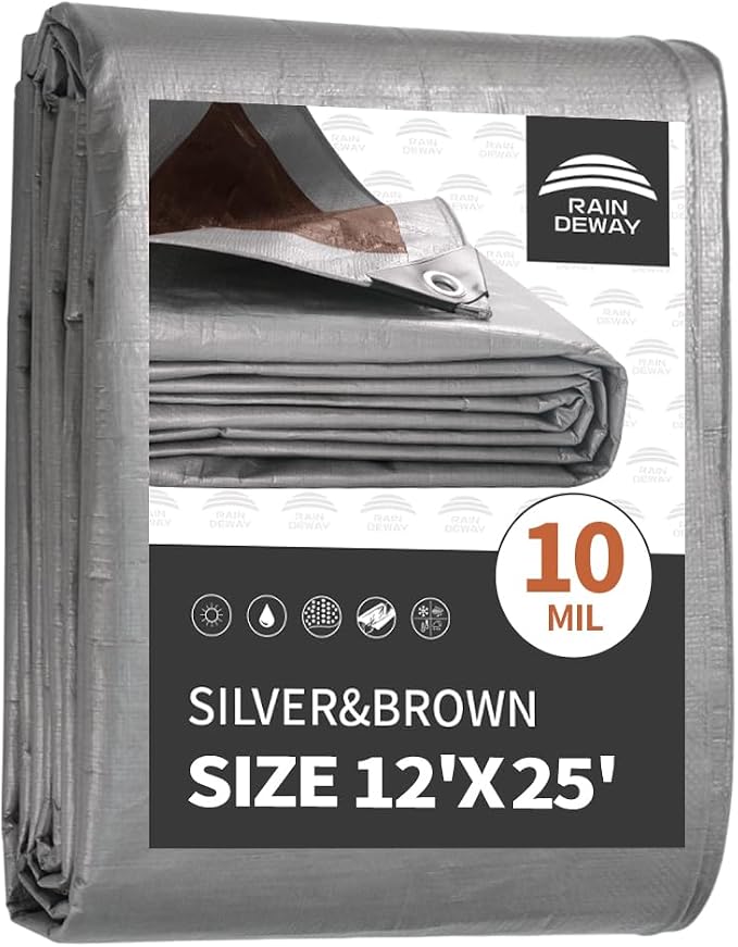 RAINDEWAY Tarps Heavy Duty Waterproof 12x25 Feet, 10Mil Multipurpose Poly Tarp by RAINDEWAY