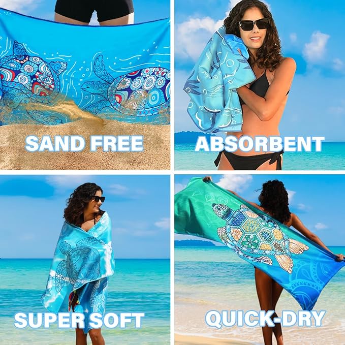 Lightweight Thin Microfiber Beach Towel Sand Free Quick Dry Absorbent Compact - Image 4