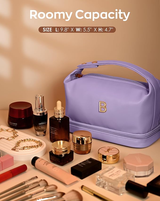 Makeup Bags for Teens Girls, Initial Double Layer Cosmetic Bag - Image 6