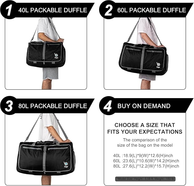 Bago Foldable Duffel Bags for Traveling Women & Men - 60L Medium Packable - Image 8