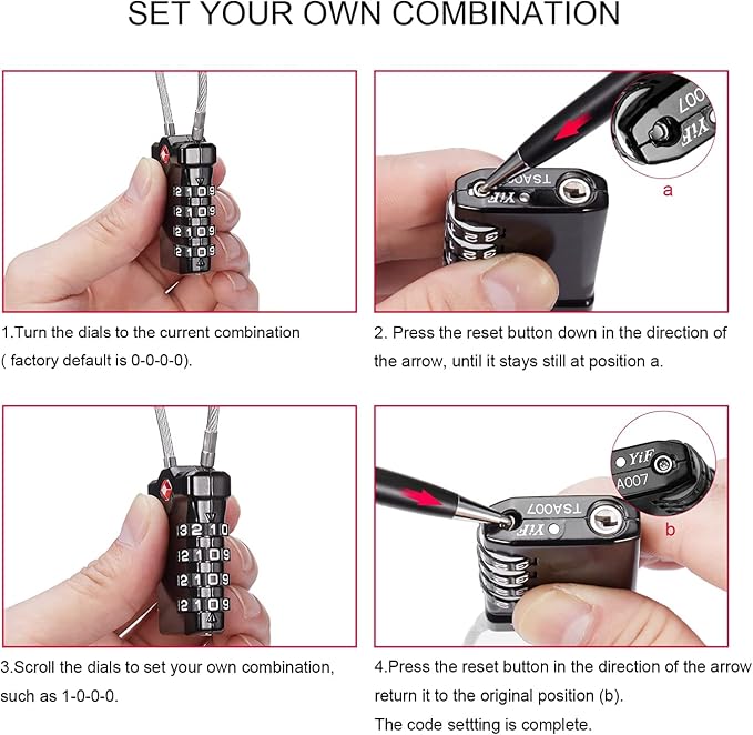 ZHEGE TSA Cable Luggage Lock, 4 Digit Zipper Lock - Image 7