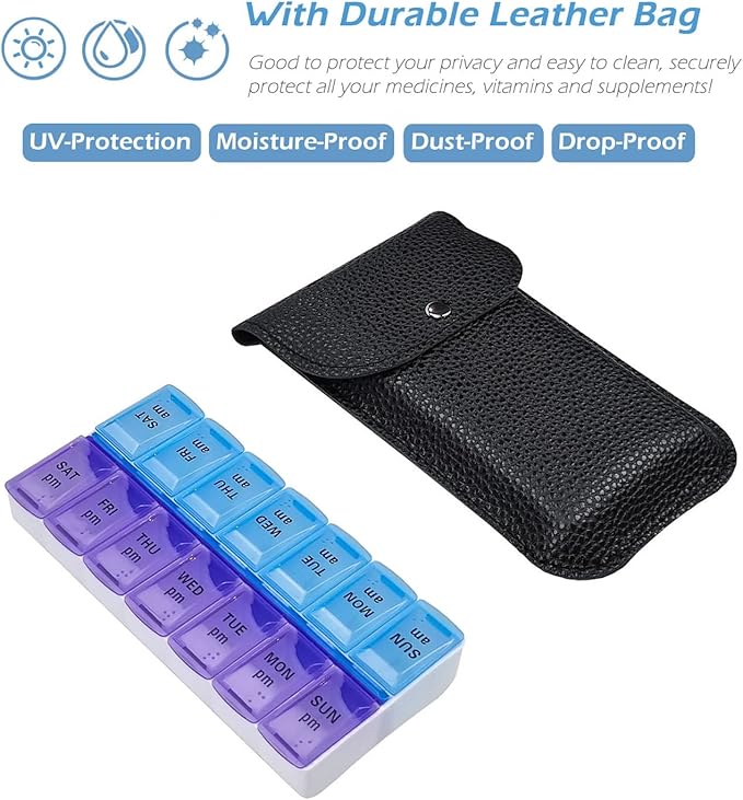 VOFOON Travel Pill Organizer 2 Times a Day, Large AM PM Pill Organizer 7 Day - Image 3