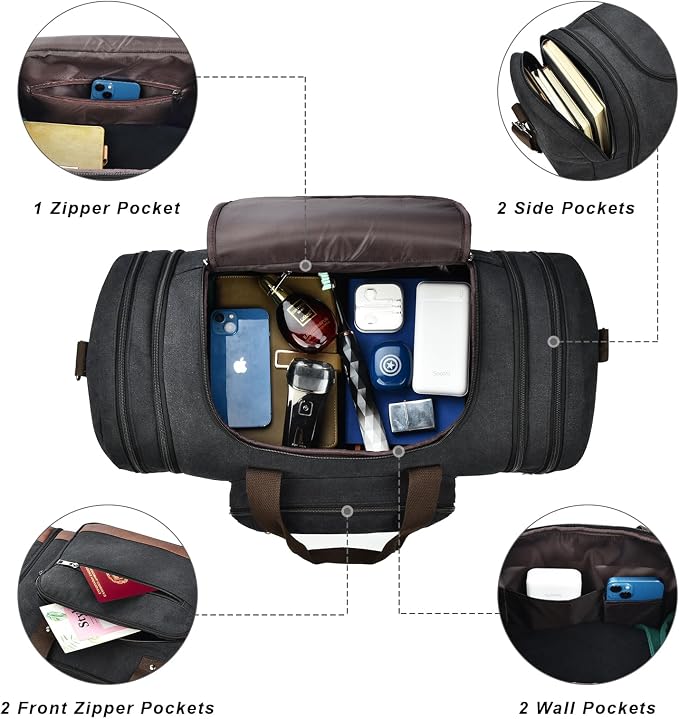 Litvyak Duffle Bag for Travel, Large 60L Canvas Travel Duffel Bags Overnight - Image 4