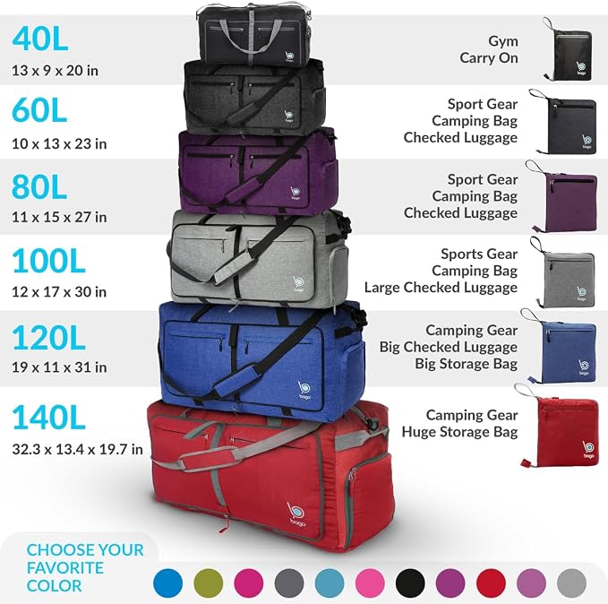Bago Foldable Duffel Bags for Traveling Women & Men - 60L Medium Packable - Image 10