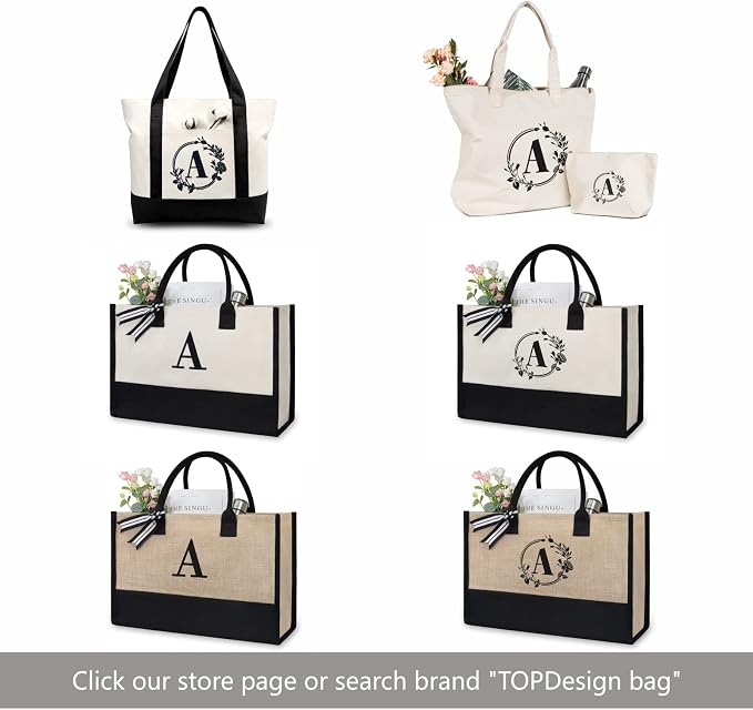 TOPDesign Embroidery Initial Canvas Tote Bag, Personalized Present Suitable - Image 7