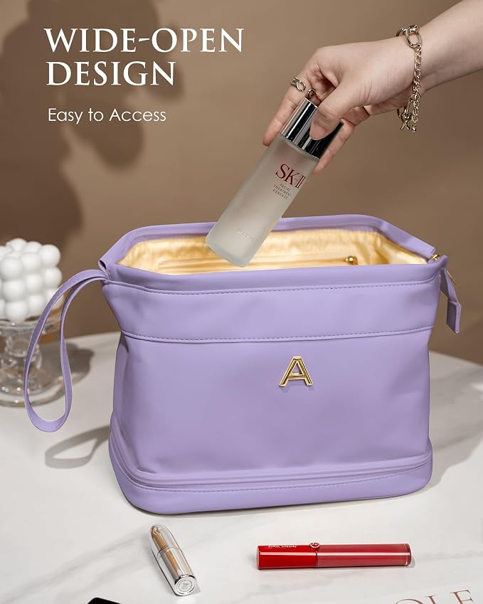 Wedding Gift Initial Makeup Bag, Personalized Double Layer Cosmetic Bag - Image 3
