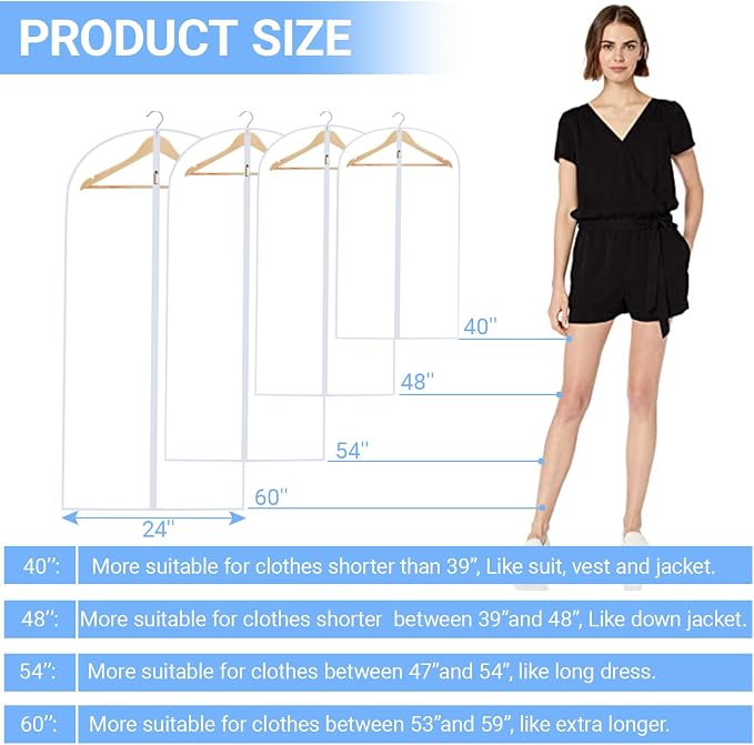Garment Bags for Hanging Clothes 24'' x 54'' Coat Covers for Closet Foldable - Image 5