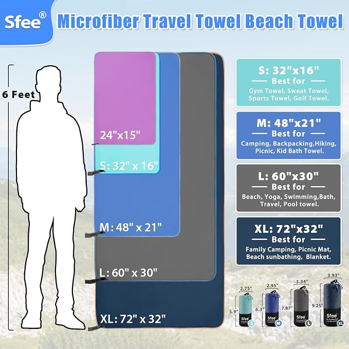 Sfee 2 Pack Microfiber Travel Towel, Quick Dry & Super Absorbent, Lightweight - Image 4