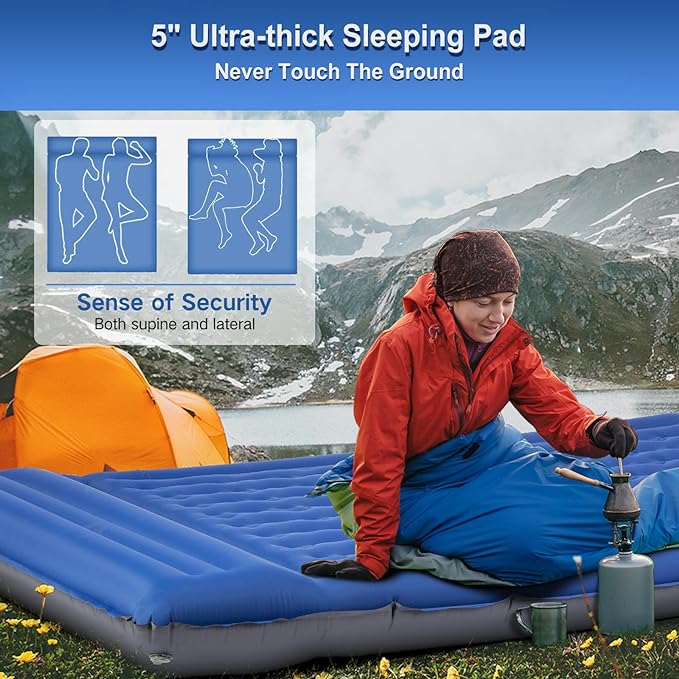 Double Sleeping Pad Camping, Self Inflating 6'' Extra-Thick 2 Person Pillow - Image 2