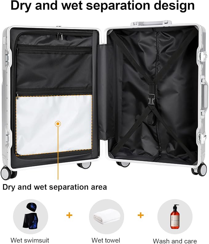 Zipperless Luggage, Polycarbonate Aluminum Hard Shell, Expandable Carry-On - Image 3