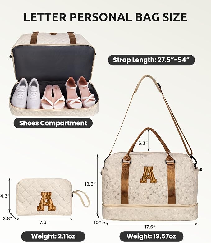 Initial Duffle Bag with Shoe Compartment, Personalized Weekender Bag, Monogram - Image 2
