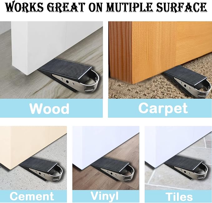 Shackcom Rubber Door Stopper Wedge, 4 Pack Black Heavy Duty Door Stop Suitable - Image 4