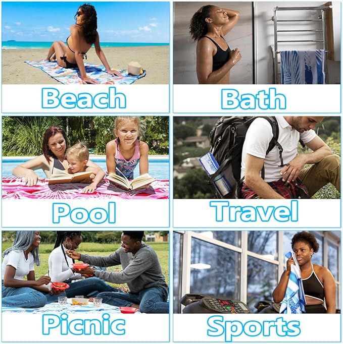 6 Pack Microfiber Lightweight Beach Towel Sand Free Quick Dry Absorbent Thin - Image 8