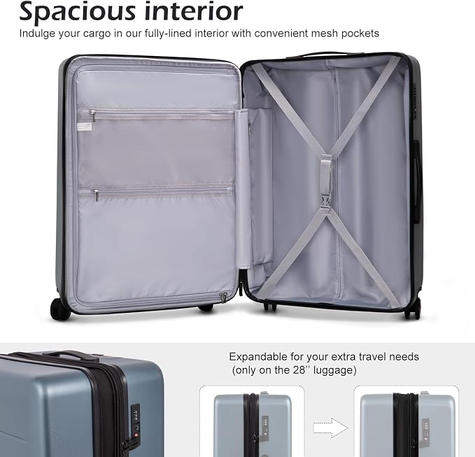 COOLIFE Luggage Suitcase Piece Set Carry On ABS+PC Spinner Trolley - Image 5