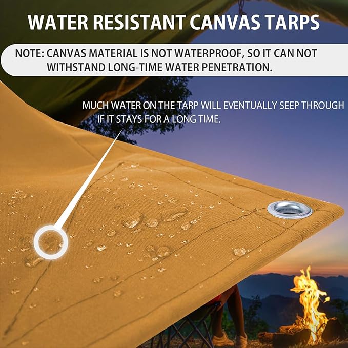 FoundGo 10x12ft Canvas Tarp 22 Mil Tarps 14 oz Canvas Tarpaulin Heavy Duty - Image 3