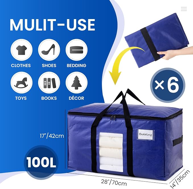 TAILI 6 Pack Dark Blue Extra Large Storage Bags, Heavy Duty Totes - Image 2