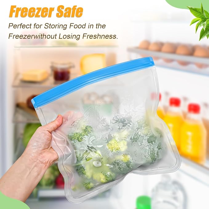 10 Pack Reusable Silicone Food Storage Bags, Leakproof Dishwasher Safe Reusable - Image 7