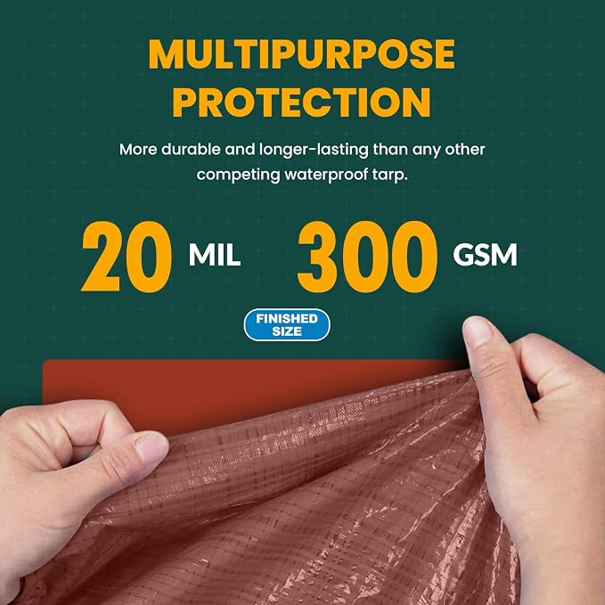 Tarp Cover Brown/Black Heavy Duty 20 Mill Thick Material, Waterproof 20'X30' - Image 3