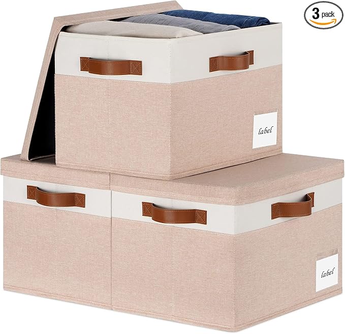 Extra Large Storage Bins with Lids, Foldable Fabric Storage Baskets with Lids by PFFVRP