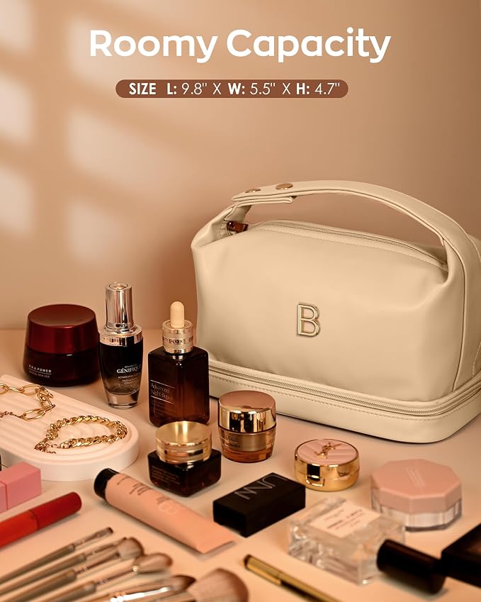 Personalized Makeup Bag, Initial Double Layer Cosmetic Bag - Image 5