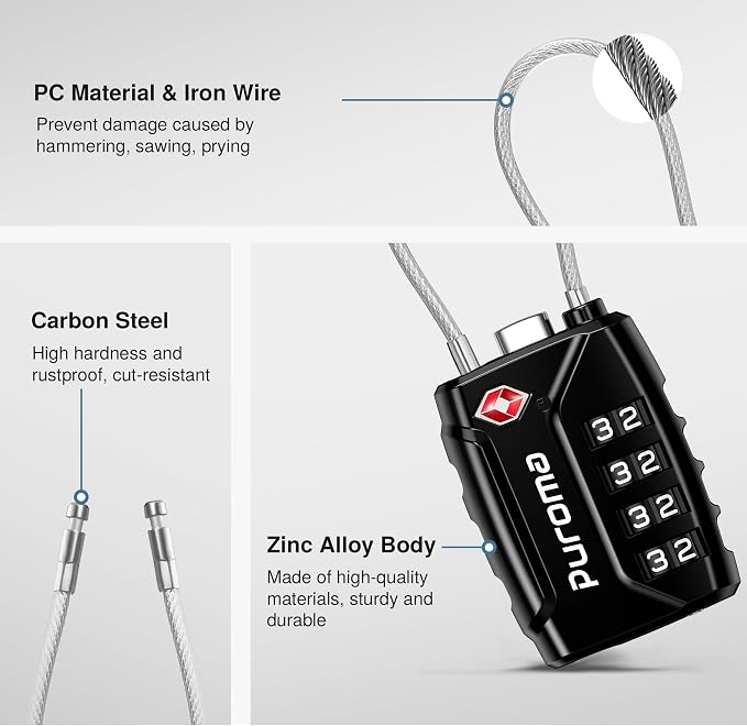 Puroma 2 Pack TSA Approved Luggage Locks, 4 Digit Combination Travel Locks - Image 5