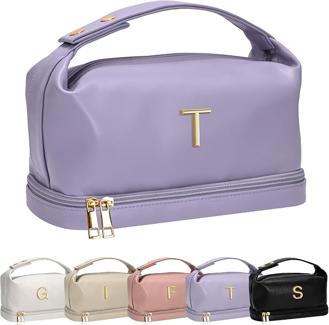 Birthday Gifts for Girls, Makeup Bags, Personalized Double Layer Cosmetic Bag by Vogewood