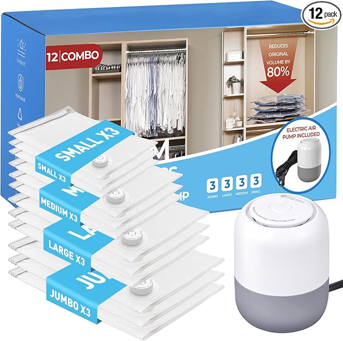 12 Pack Vacuum Storage Bags by Beglero
