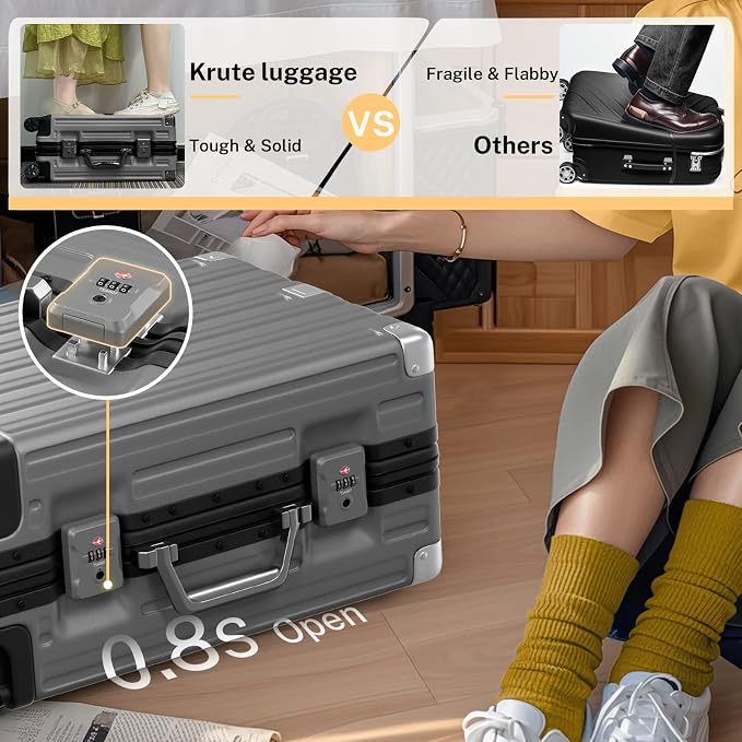 Krute Carry On Luggage 20 inch Aluminum Frame Suitcase - Image 9