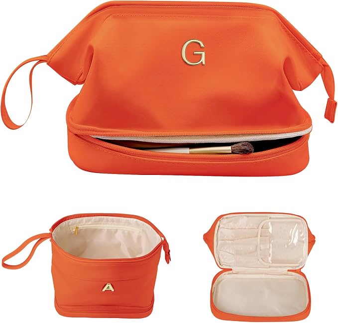 Gifts for Her - Initial Large Makeup Bags, Personalized Double Layer Cosmetic by Vogewood