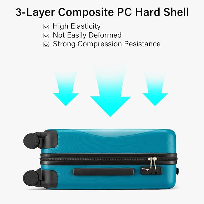 Hanke 20 Inch Carry On Luggage 22x14x9 Airline Approved PC Hard Shell Suitcases - Image 2