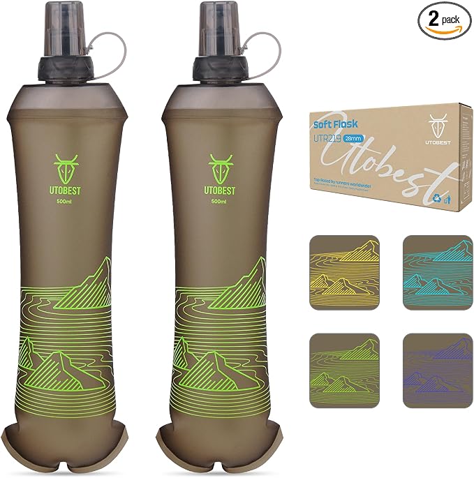 UTOBEST 500ml Soft Flask, 2 Pack Flexible TPU Hydration Water Bottle, by UTOBEST