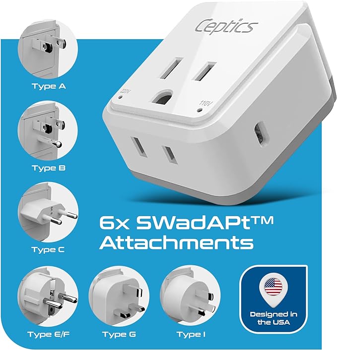 Ceptics World Travel Plug Adapter Set, Safe USB-C 3.0-2 USA Socket, 30W PD & QC - Image 4