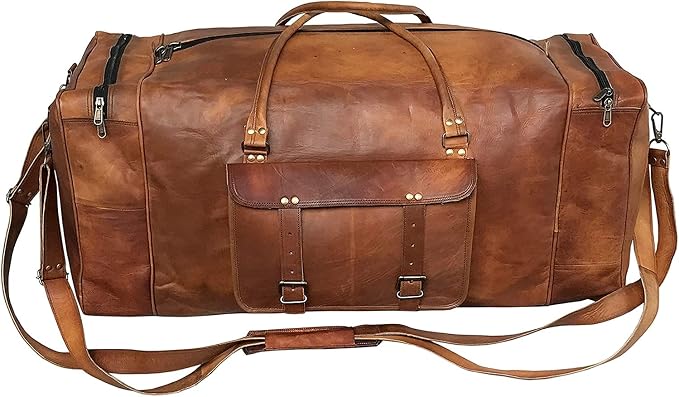 Large Leather 32 Inch Luggage Handmade Duffel Bag Carryall Weekender Travel - Image 2