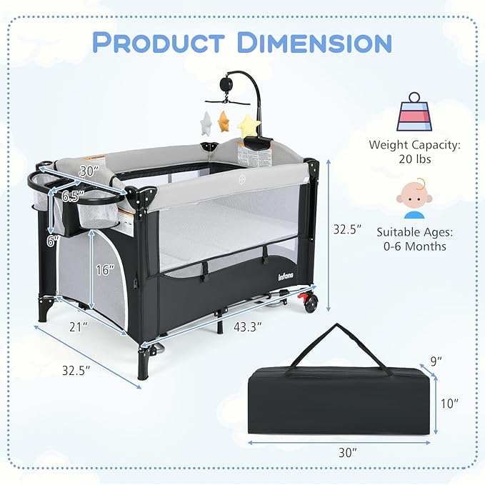 INFANS Pack and Play, 5 in 1 Baby Bedside Sleeper - Image 9